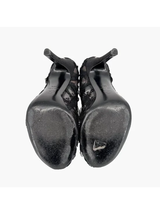 Chanel CC Bead-Embellished Pumps Black Mesh Lace Heels Size 38.5 US 7.5-8 - Picture 15 of 16